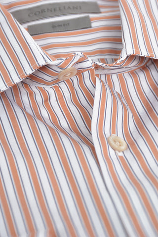 Camicia in Poplin di Cotone a Righe Unbalanced con Collo Italiano