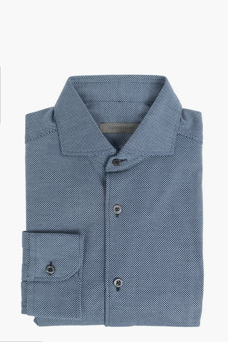 Camicia in Cotone Jacquard con Collo Italiano