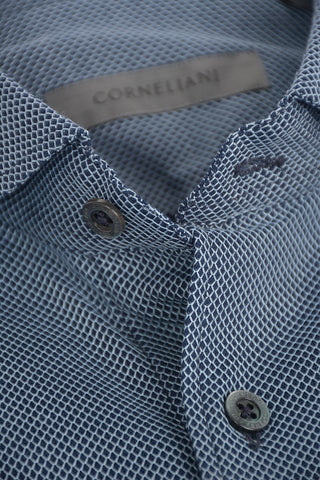 Camicia in Cotone Jacquard con Collo Italiano