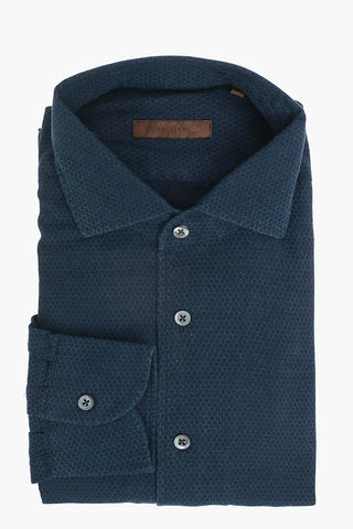 ID-COUTURE Shirt in Honeycombed Motif with Classic Collar