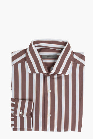 Standard Collar Awning Stripe Cotton Shirt