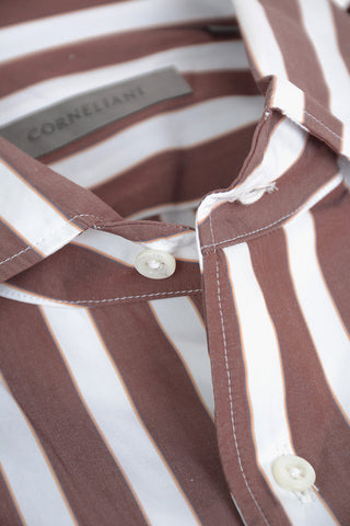 Standard Collar Awning Stripe Cotton Shirt