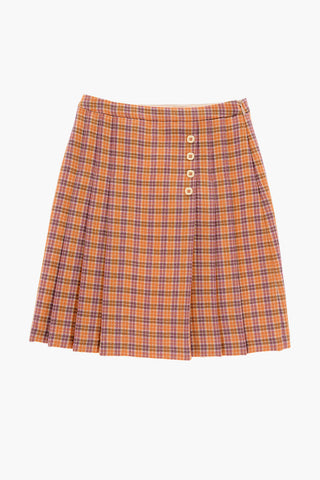 Wool Pleated Skirt with Plaid Motif