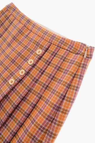 Wool Pleated Skirt with Plaid Motif