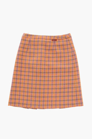 Wool Pleated Skirt with Plaid Motif