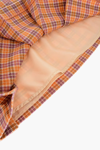 Wool Pleated Skirt with Plaid Motif