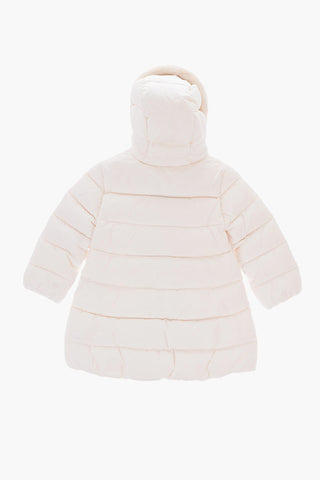 Solid Color Down Jacket with Hood and Faux Fur Trimmings