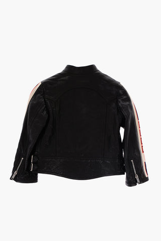 Contrasting Logoed Band Leather Jacket