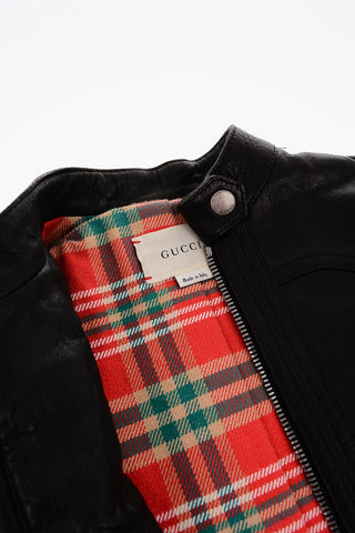 Contrasting Logoed Band Leather Jacket
