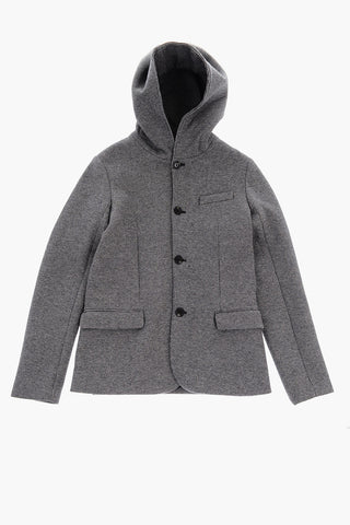 EMPORIO Houndstooth Motif Coat With Hood