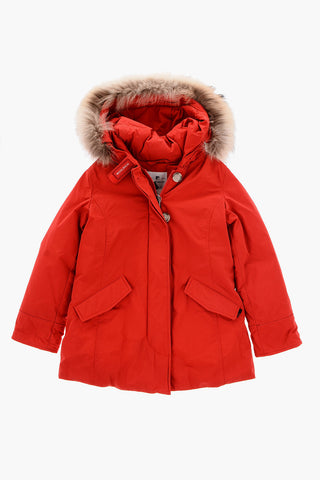 Hidden Closure 2 Pockets Down Jacket with Real Fur Detail