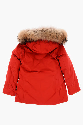 Hidden Closure 2 Pockets Down Jacket with Real Fur Detail