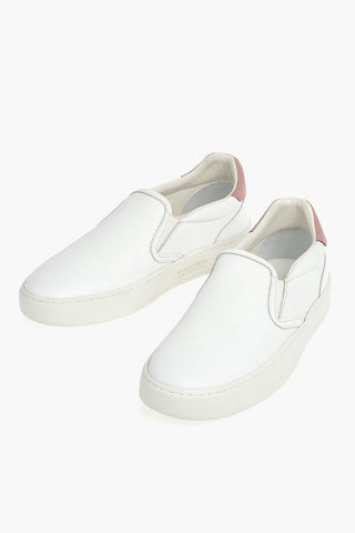 Sneakers Slip On in Pelle Martellata con Logo Dorato