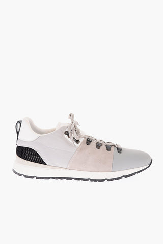 Perforated Detail Leather and Fabric Sneakers