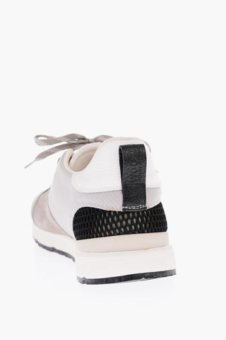 Perforated Detail Leather and Fabric Sneakers