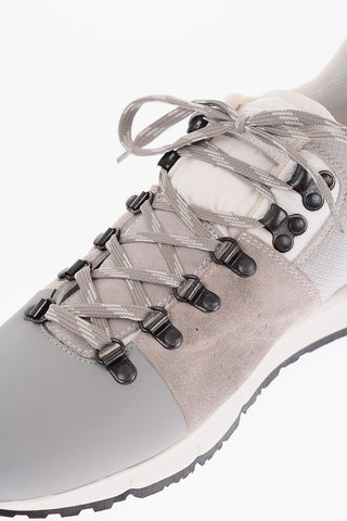 Perforated Detail Leather and Fabric Sneakers