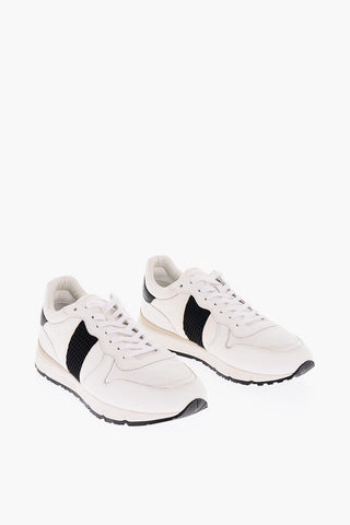 Perforated Details Leather and Fabric Sneakers