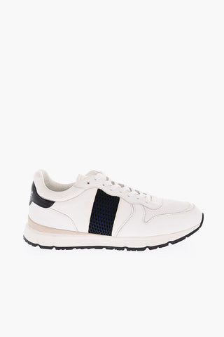 Perforated Details Leather and Fabric Sneakers