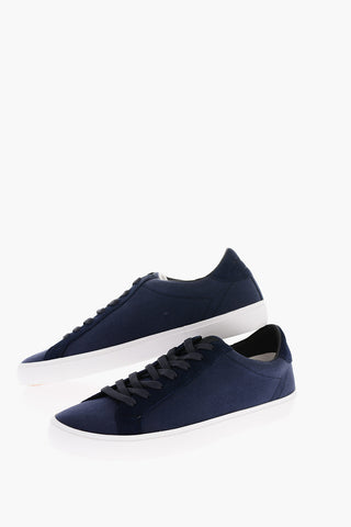 Sneakers Basse a Tinta Unita in Canvas e Suede con Suola a Contrasto