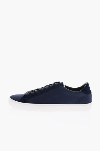 Sneakers Basse a Tinta Unita in Canvas e Suede con Suola a Contrasto