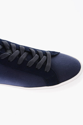 Sneakers Basse a Tinta Unita in Canvas e Suede con Suola a Contrasto