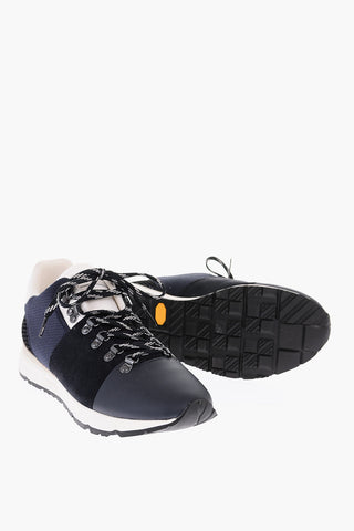 Perforated Detail Leather and Fabric Sneakers