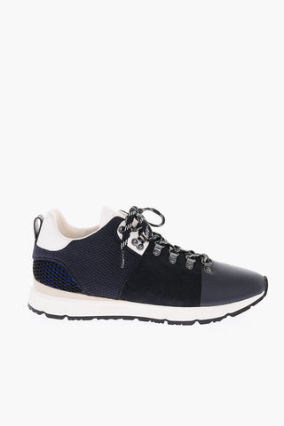 Perforated Detail Leather and Fabric Sneakers