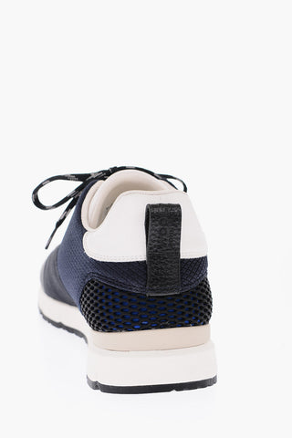 Perforated Detail Leather and Fabric Sneakers