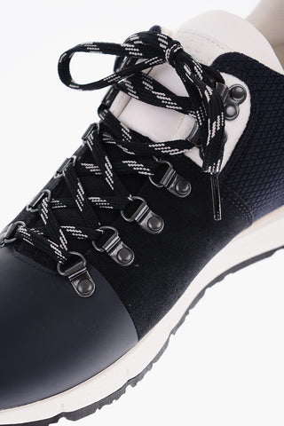 Perforated Detail Leather and Fabric Sneakers