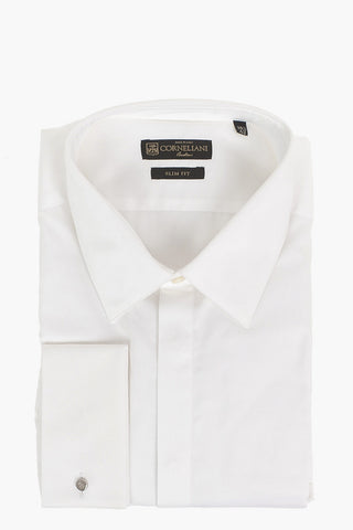 Camicia in Poplin di Cotone con Polsini Doppi alla Francese 