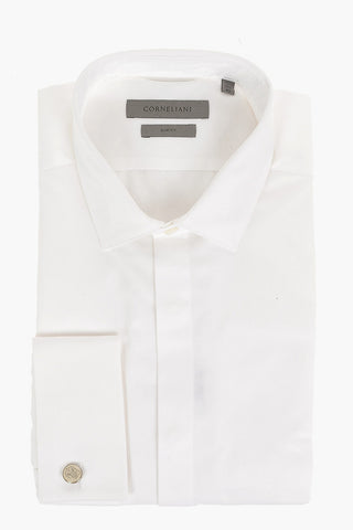 Camicia Slim Fit in Poplin di Cotone con Gemelli Logati