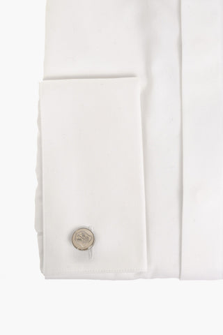 Camicia Slim Fit in Poplin di Cotone con Gemelli Logati