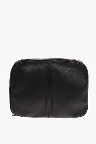 Zipped Closure Textured Leather Pouch