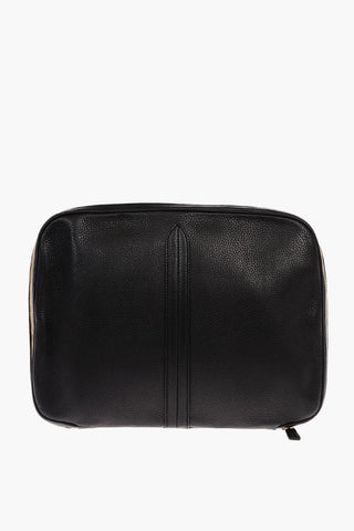 Zipped Closure Textured Leather Pouch