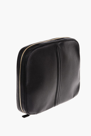 Zipped Closure Textured Leather Pouch