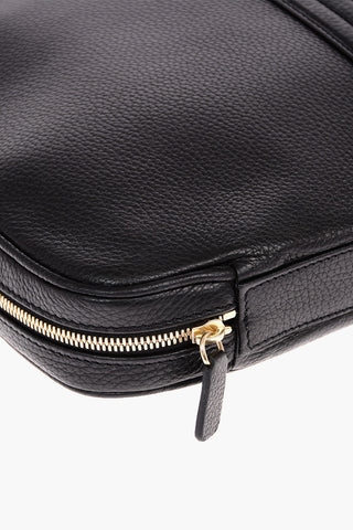 Zipped Closure Textured Leather Pouch