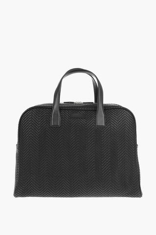 Zipped Closure Woven Leather Travel Bag