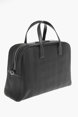 Zipped Closure Woven Leather Travel Bag