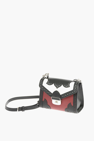 Lace Effect Perforated Leather Shoulder Bag