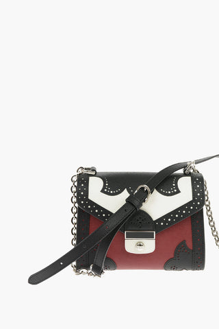 Lace Effect Perforated Leather Shoulder Bag