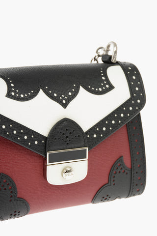 Lace Effect Perforated Leather Shoulder Bag