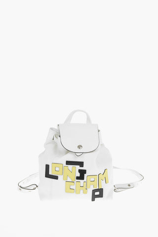 Lettering Logo Patch Leather Backpack