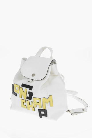 Lettering Logo Patch Leather Backpack