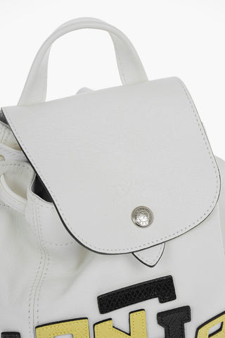 Lettering Logo Patch Leather Backpack