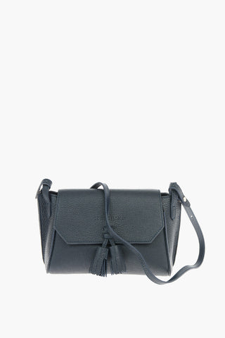 Textured Leather Tassel Shoulder Bag