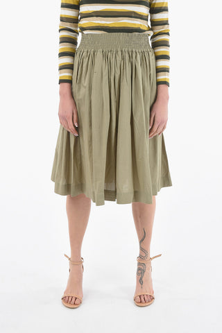 Pleated Cotton Popeline Circle Skirt with Drawstring on the Waist