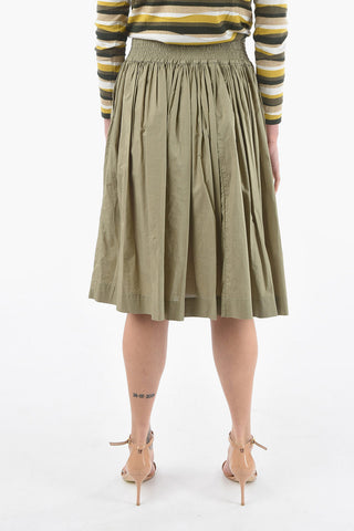 Pleated Cotton Popeline Circle Skirt with Drawstring on the Waist