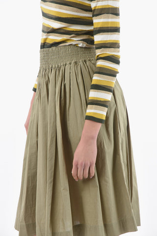 Pleated Cotton Popeline Circle Skirt with Drawstring on the Waist