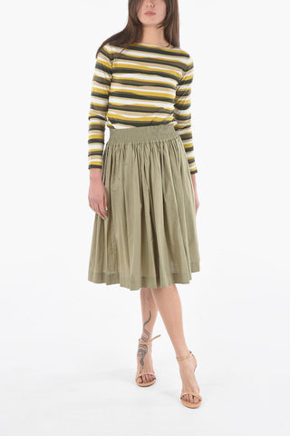 Pleated Cotton Popeline Circle Skirt with Drawstring on the Waist
