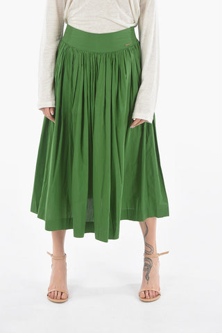 Pleated Cotton Popeline Maxi Circle Skirt with Drawstring on the Waist